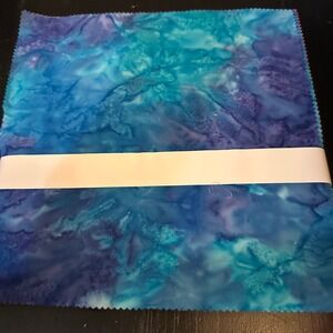 Batik Fabric Charm Pack 10 Inch Precut Squares Blue Teal Purple Watercolor 40pc